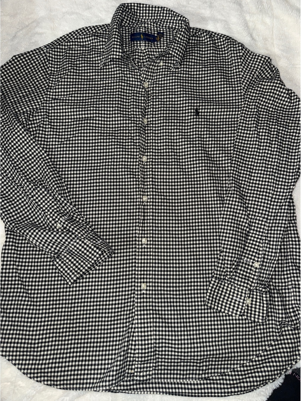 Ralph Lauren Men's XL Black and White Gingham Check Button-Down Shirt